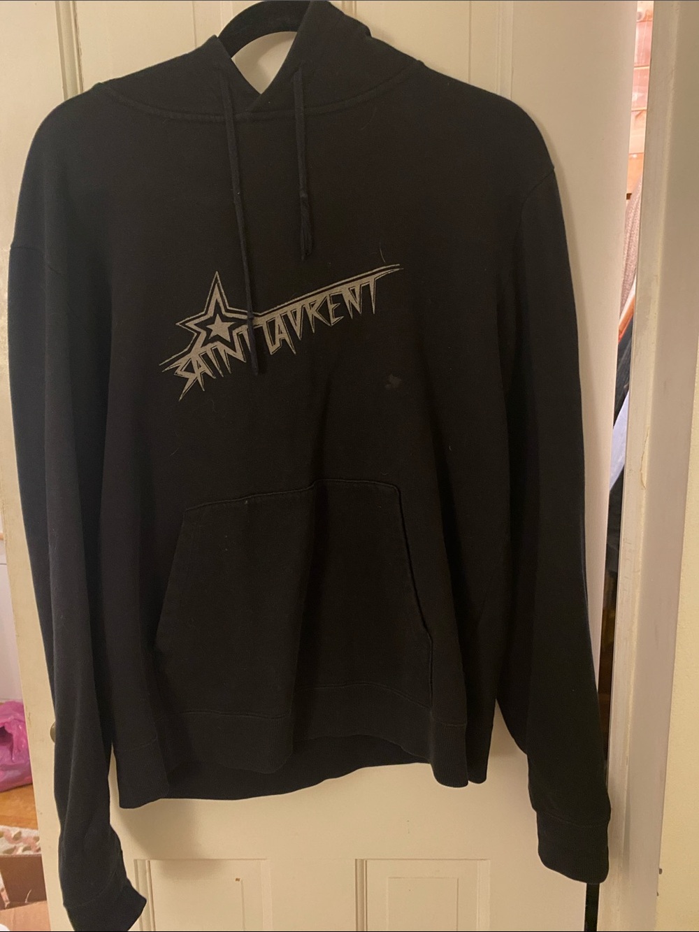 Saint Laurent Black Hoodie with Silver Star Logo